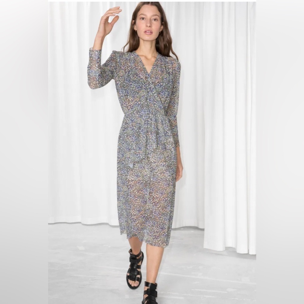 & Other Stories Stockholm Floral Print Wrap Ruffle Midi Dress, Size 4